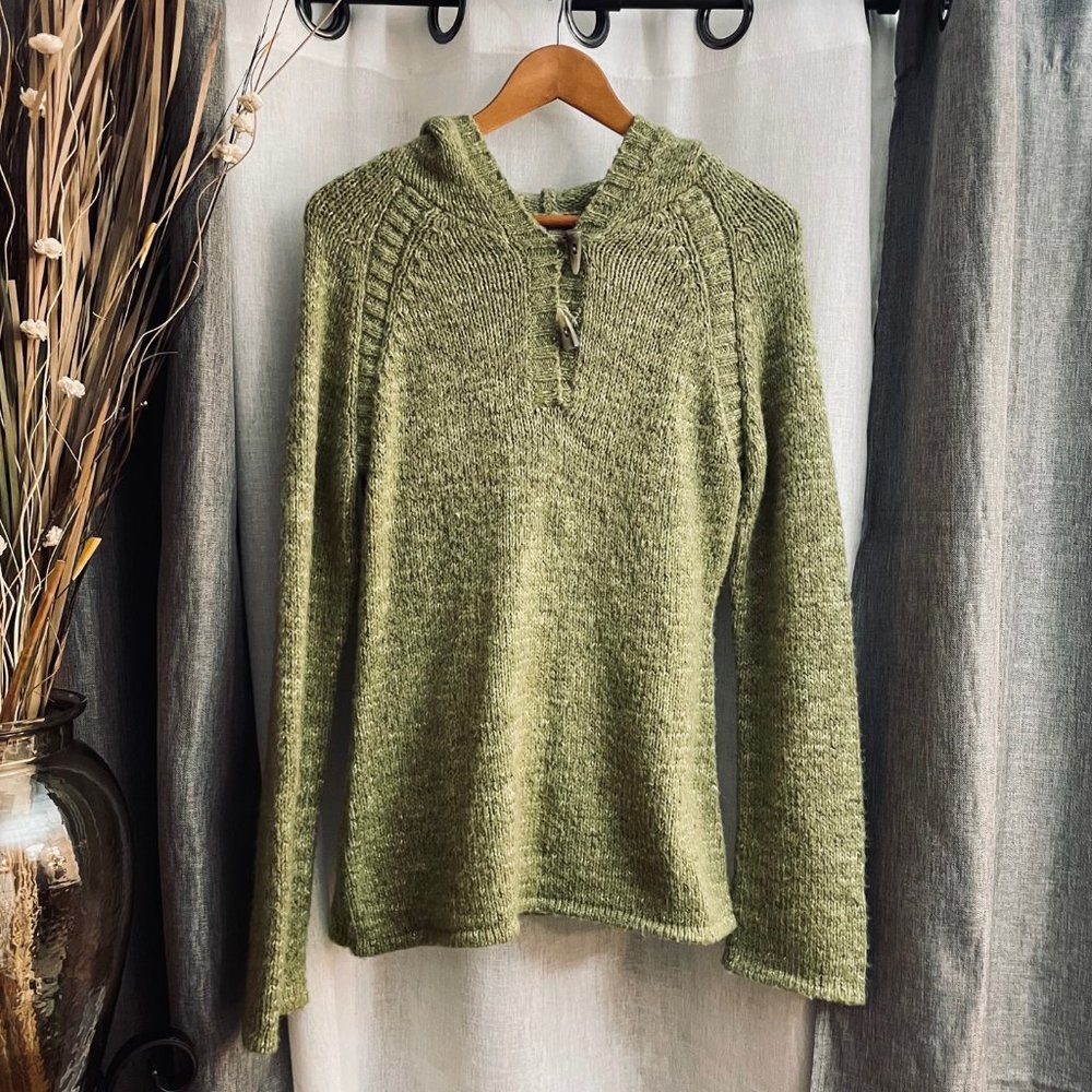 Royal Robbins Large Knit  Hooded Sweater. Mossy Green with warm tones; Large